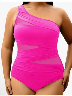 NWT- AQUA EVE Hot Pink Plus-Size Mesh Detail One Piece Swim Suit